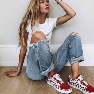 Stylish vans for women red and white